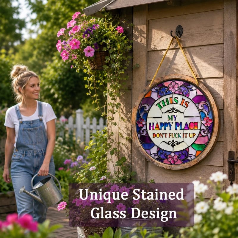 Purpose-Built Stained Glass Happy Place Hanging Decor for Everyday Use