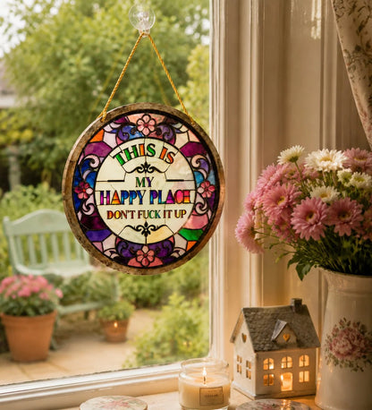 Decorative Stained Glass-Style Happy Place Hanging Sun – Stained Glass