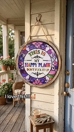 Decorative Stained Glass-Style Happy Place Hanging Sun – Stained Glass