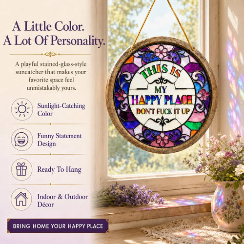 Decorative Stained Glass-Style Happy Place Hanging Sun – Stained Glass