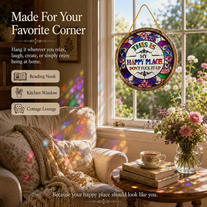 Decorative Stained Glass-Style Happy Place Hanging Sun – Stained Glass