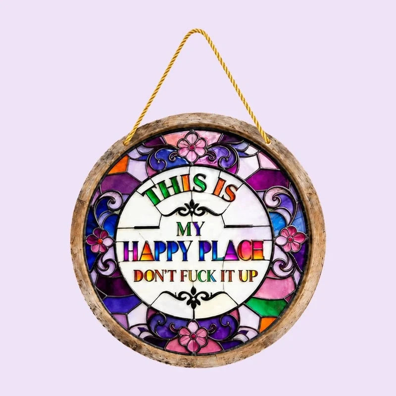 Decorative Stained Glass-Style Happy Place Hanging Sun – Stained Glass