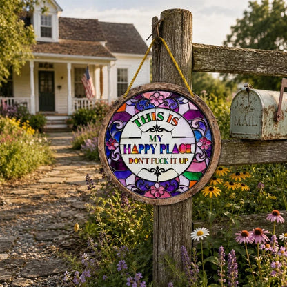 Decorative Stained Glass-Style Happy Place Hanging Sun – Stained Glass