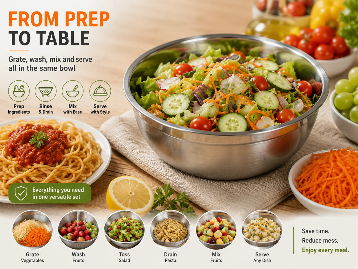 Purpose-Built 3-in-1 Stainless Steel Grater Bowl & Colander