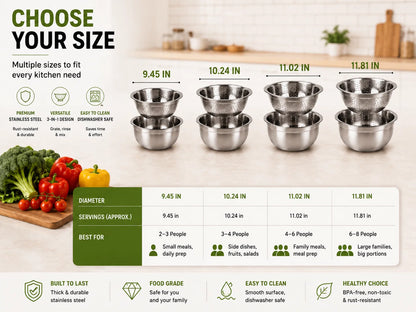 Purpose-Built 3-in-1 Stainless Steel Grater Bowl & Colander