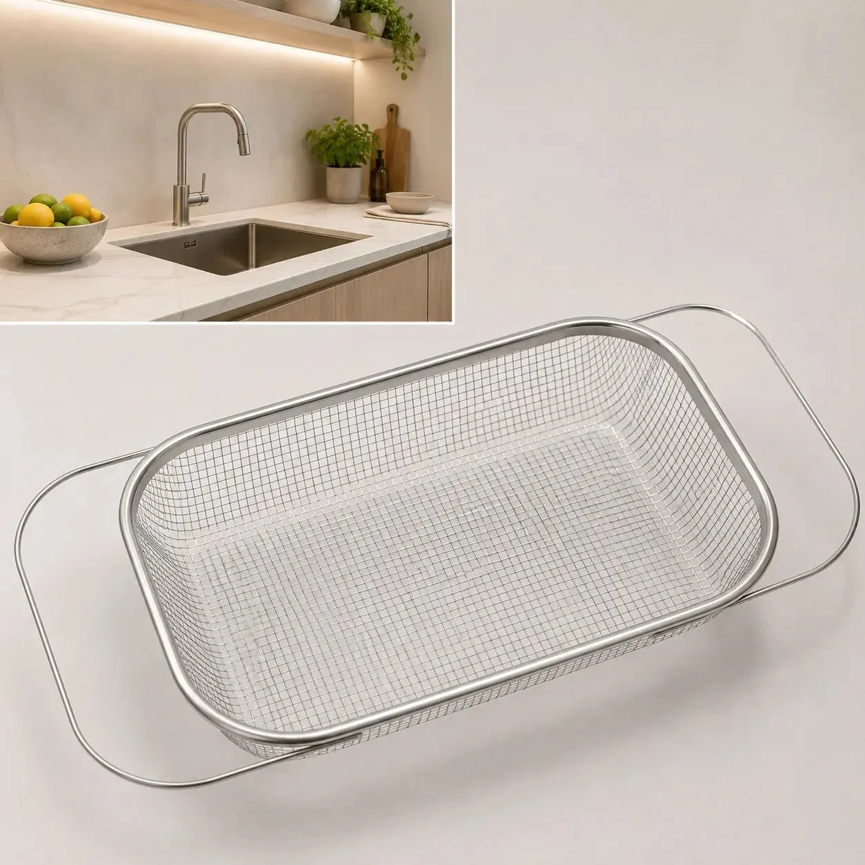 Practical Stainless Steel Over-The-Sink Colander Strainer Basket