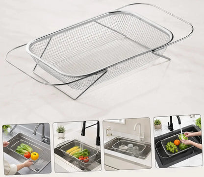 Practical Stainless Steel Over-The-Sink Colander Strainer Basket