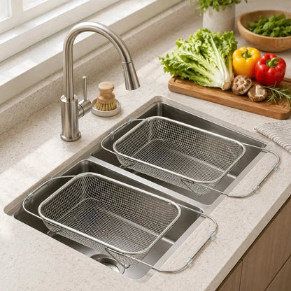 Practical Stainless Steel Over-The-Sink Colander Strainer Basket