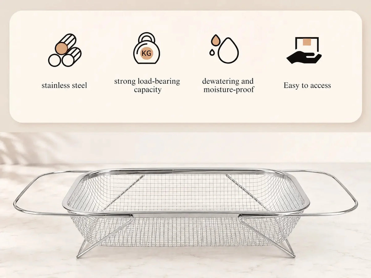 Practical Stainless Steel Over-The-Sink Colander Strainer Basket