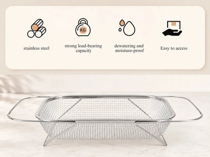 Practical Stainless Steel Over-The-Sink Colander Strainer Basket