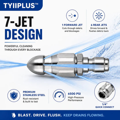 Easy-Care 6500 PSI Stainless Steel Sewer Jetter Nozzle – 1/4" Quick