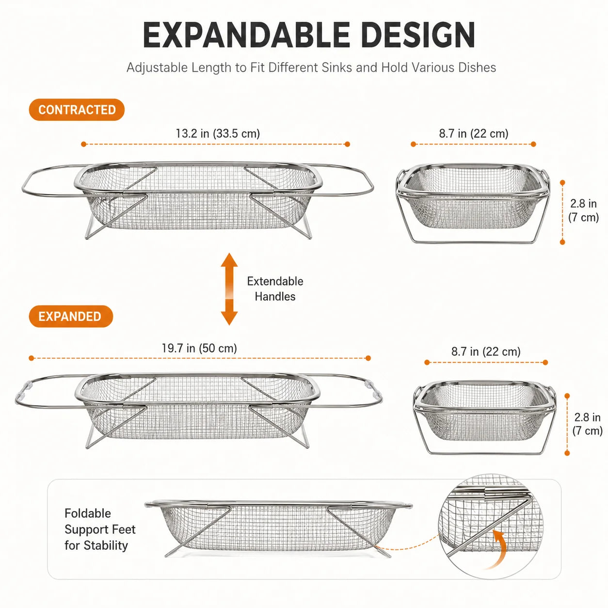 Space-Saving Expandable Over-the-Sink Strainer