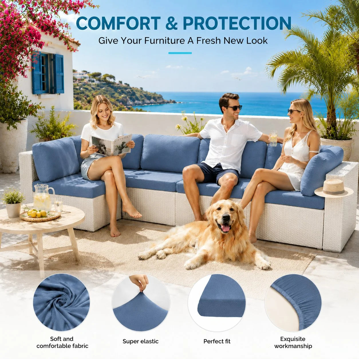 Stretch Sofa Cushion Cover Set, Available in 4, 8 or 12 Pieces