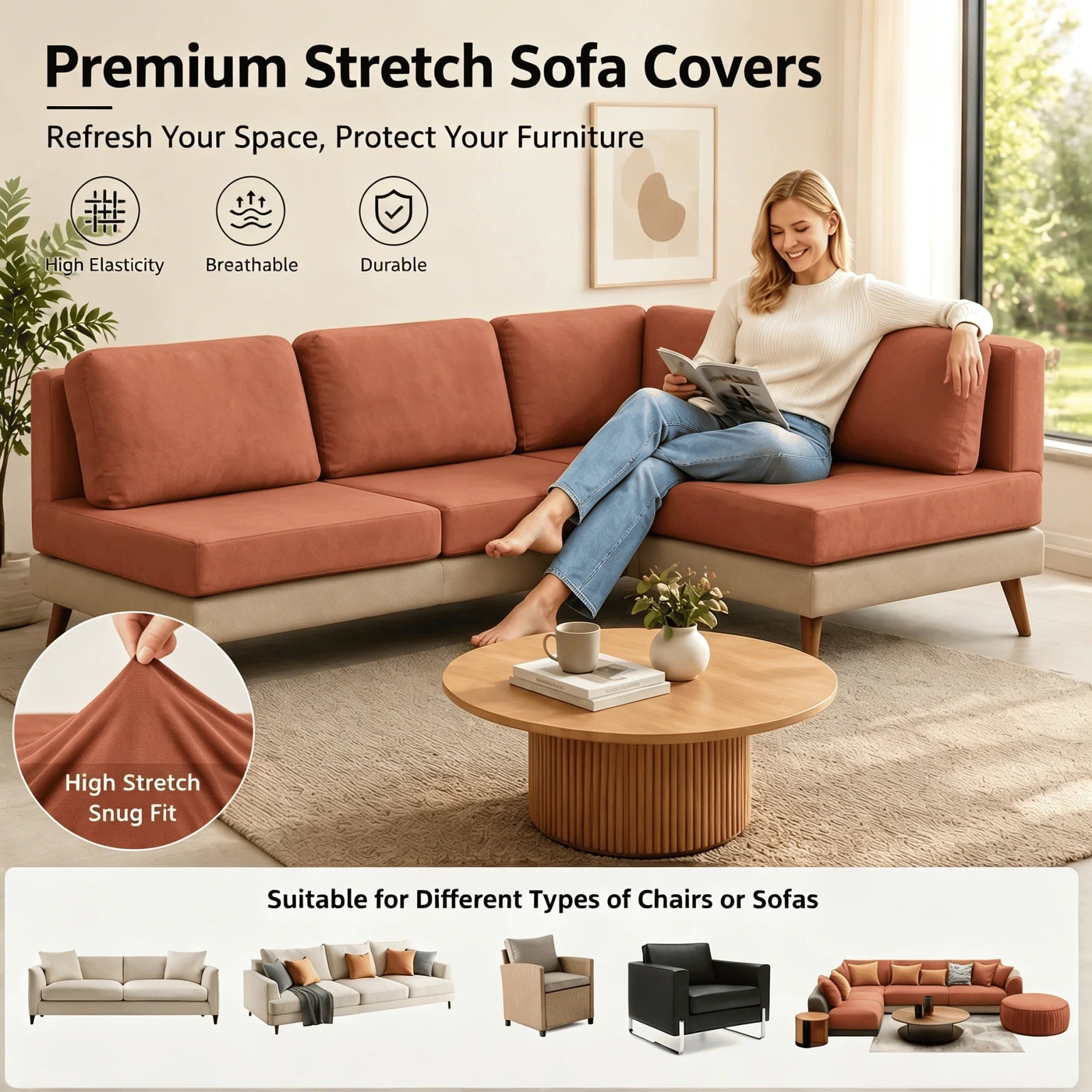 Stretch Sofa Cushion Cover Set, Available in 4, 8 or 12 Pieces