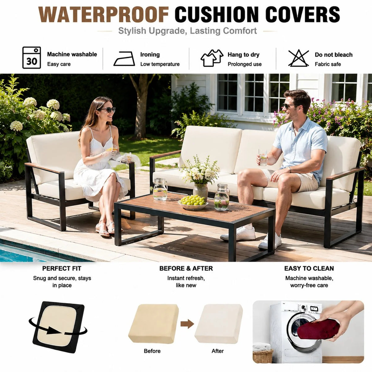 Stretch Sofa Cushion Cover Set, Available in 4, 8 or 12 Pieces