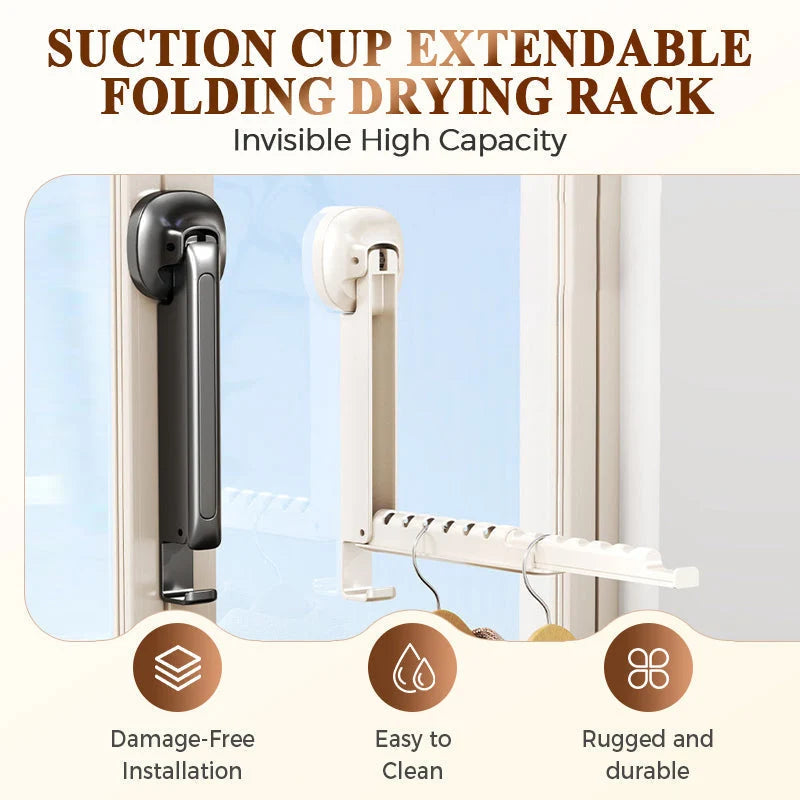 Purpose-Built Suction-Cup Telescoping Folding Clothes Rack – No