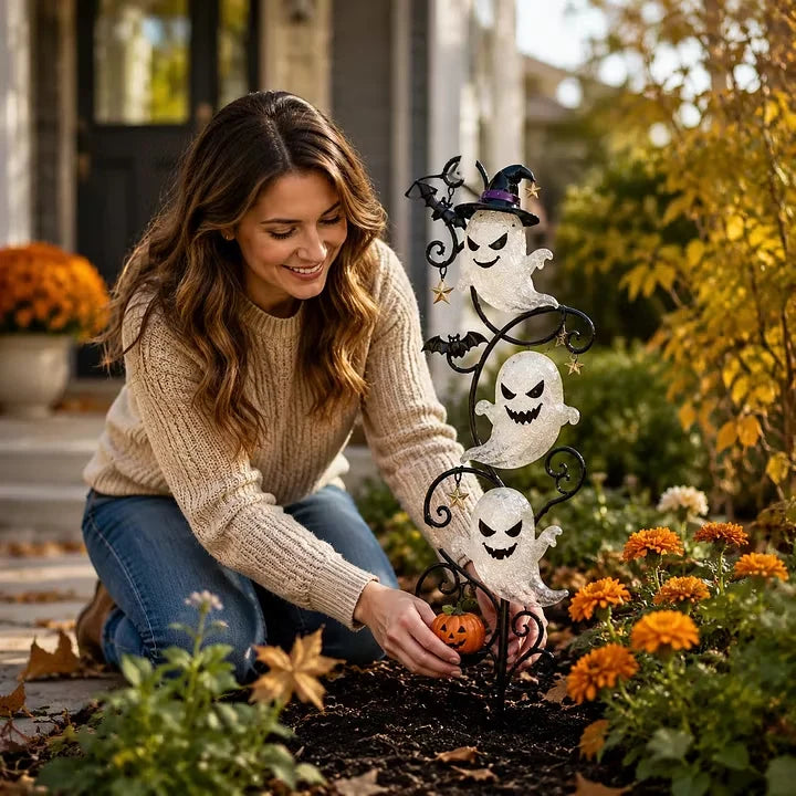 Little Ghost Solar Stake for a Softly Lit Halloween Path