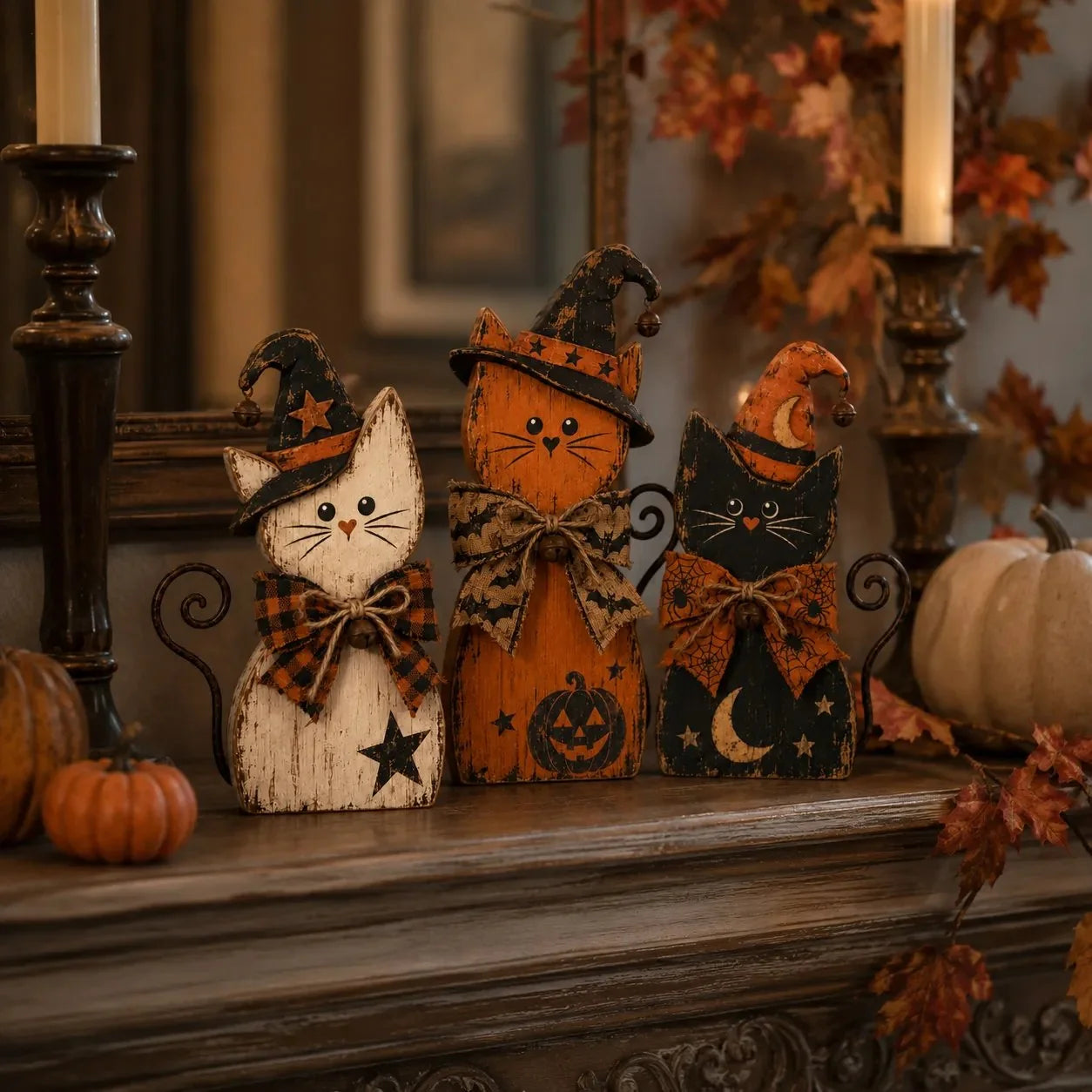 Pet-Friendly Vintage Witch Cat Decor Set for Daily Pet Care