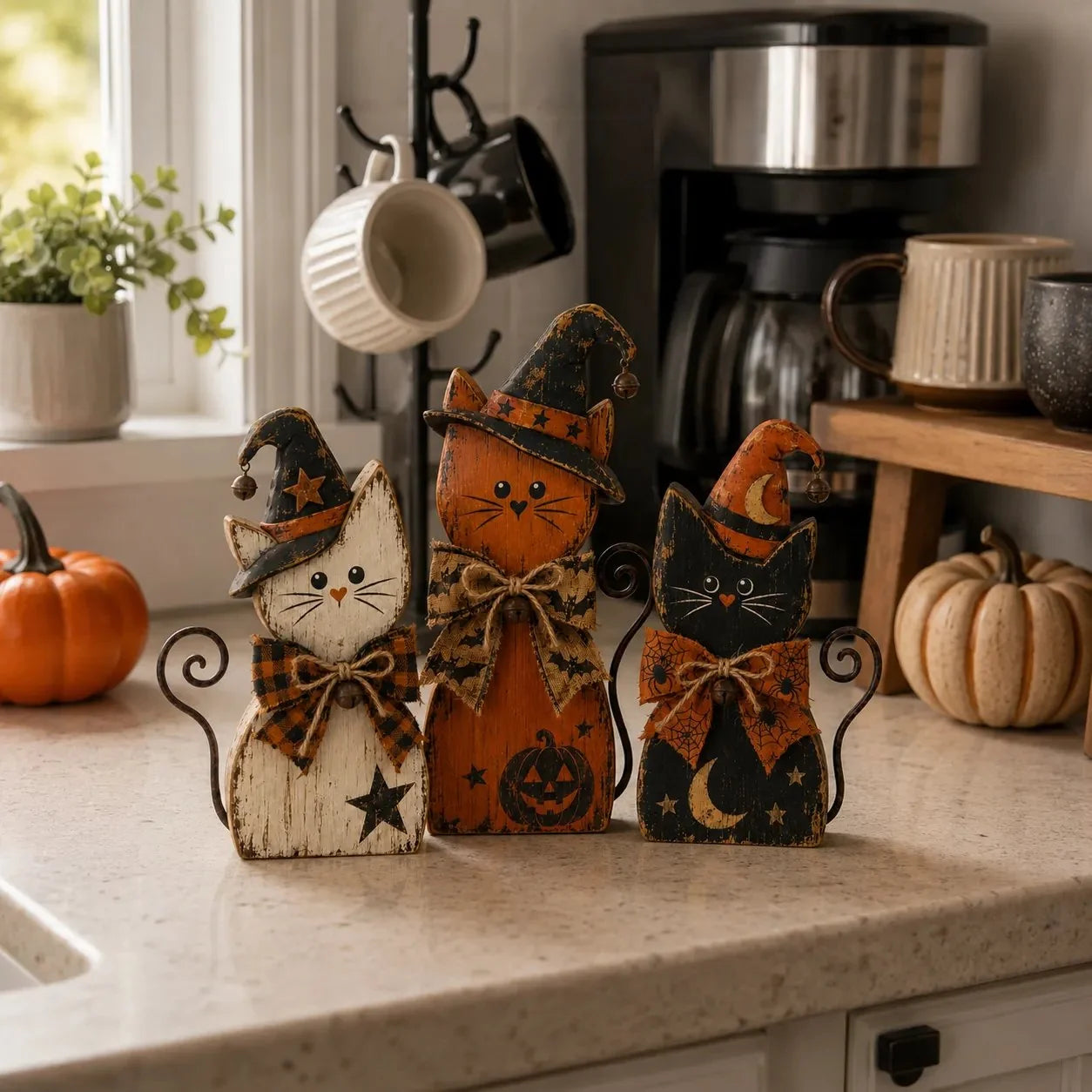 Pet-Friendly Vintage Witch Cat Decor Set for Daily Pet Care