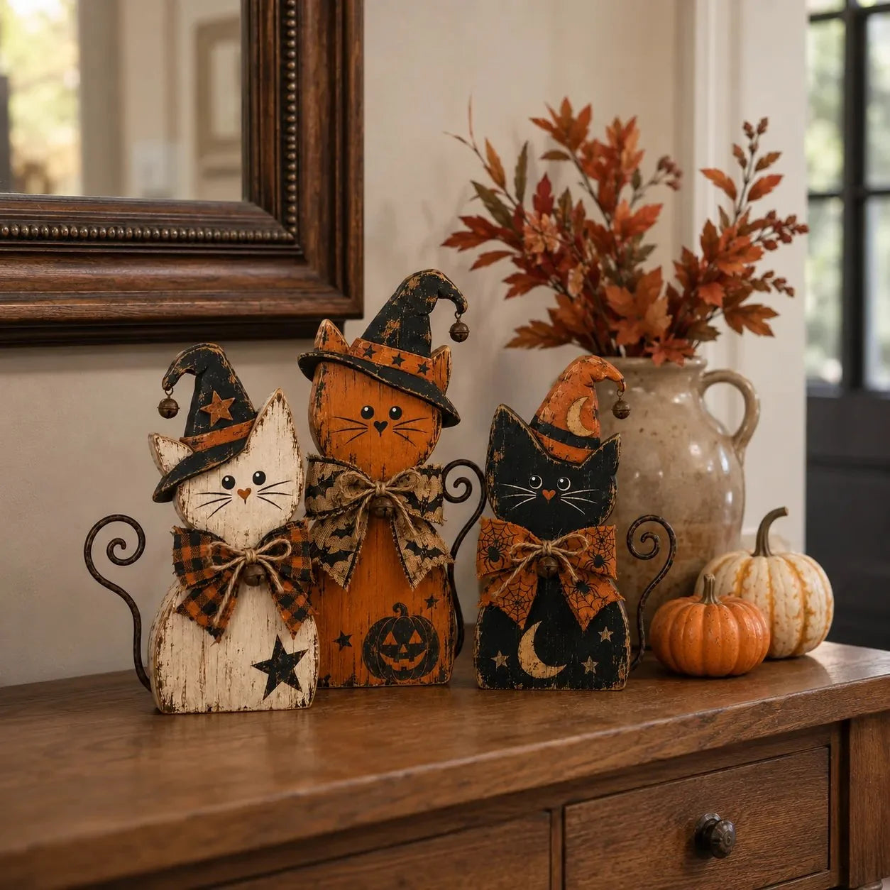 Pet-Friendly Vintage Witch Cat Decor Set for Daily Pet Care