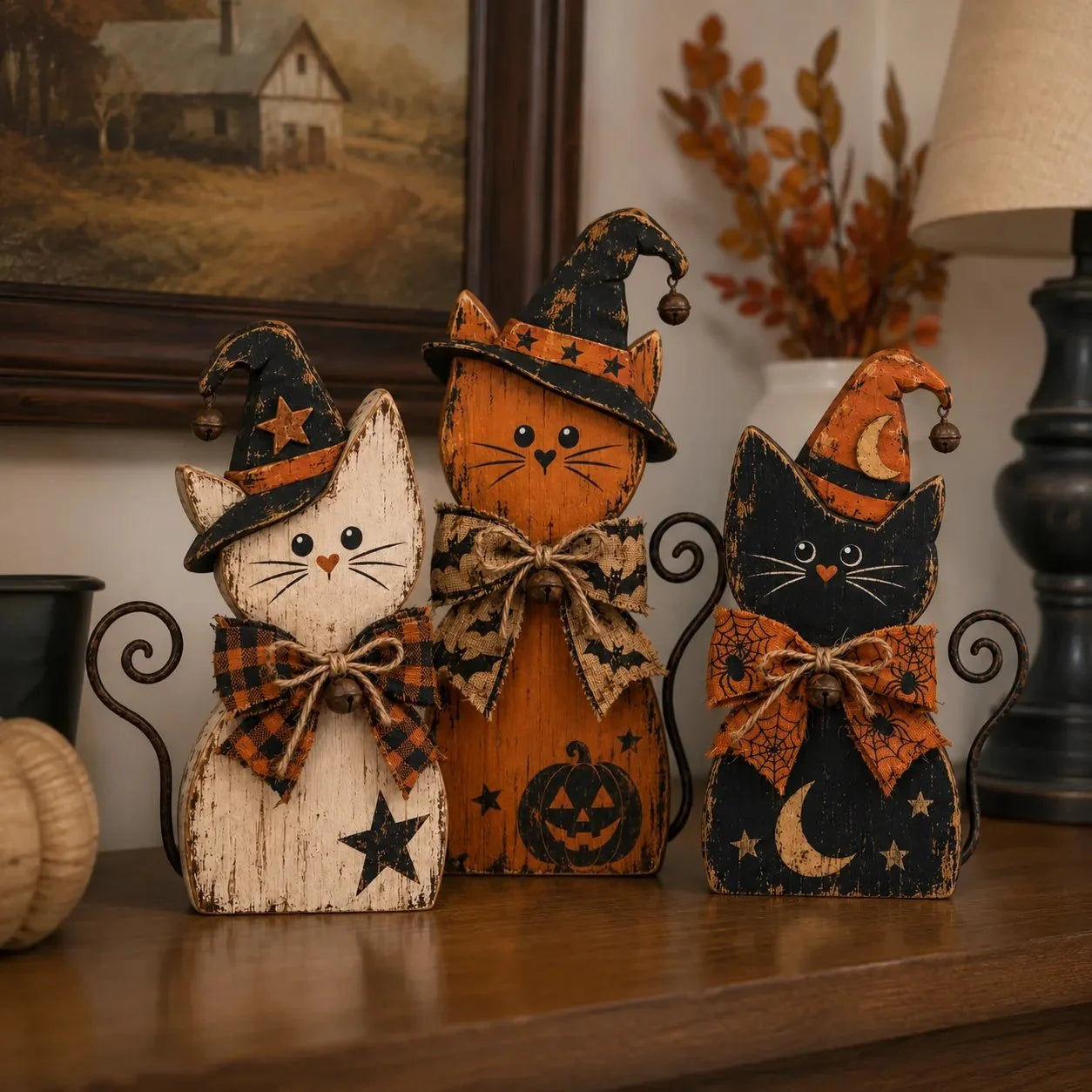Pet-Friendly Vintage Witch Cat Decor Set for Daily Pet Care