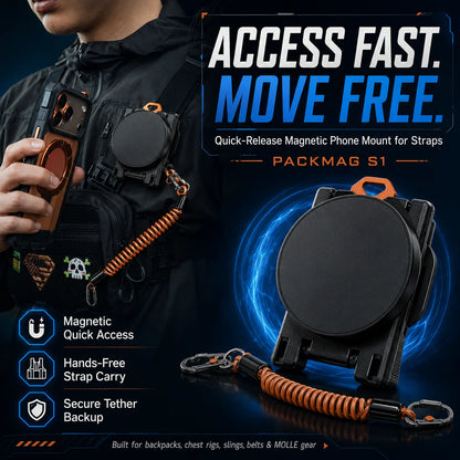 Quick-Release Magnetic Phone Mount for Backpack and Gear Straps