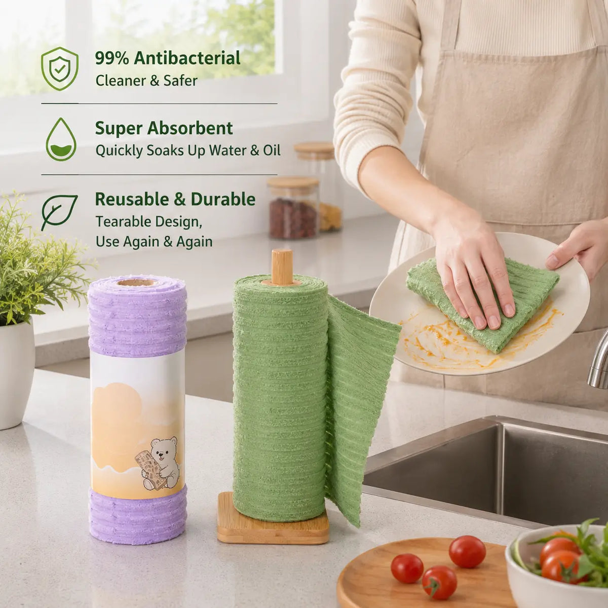 Reusable Tear-Off Plush Wipes for Daily Kitchen Cleanup