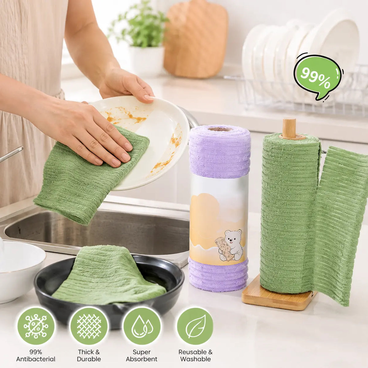 Reusable Tear-Off Plush Wipes for Daily Kitchen Cleanup