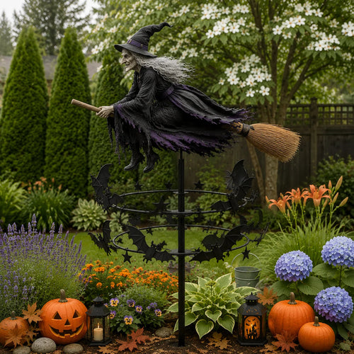 Kinetic Witch Silhouette Spinner for an Enchanted Garden