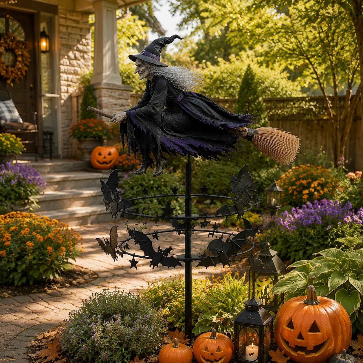 Kinetic Witch Silhouette Spinner for an Enchanted Garden