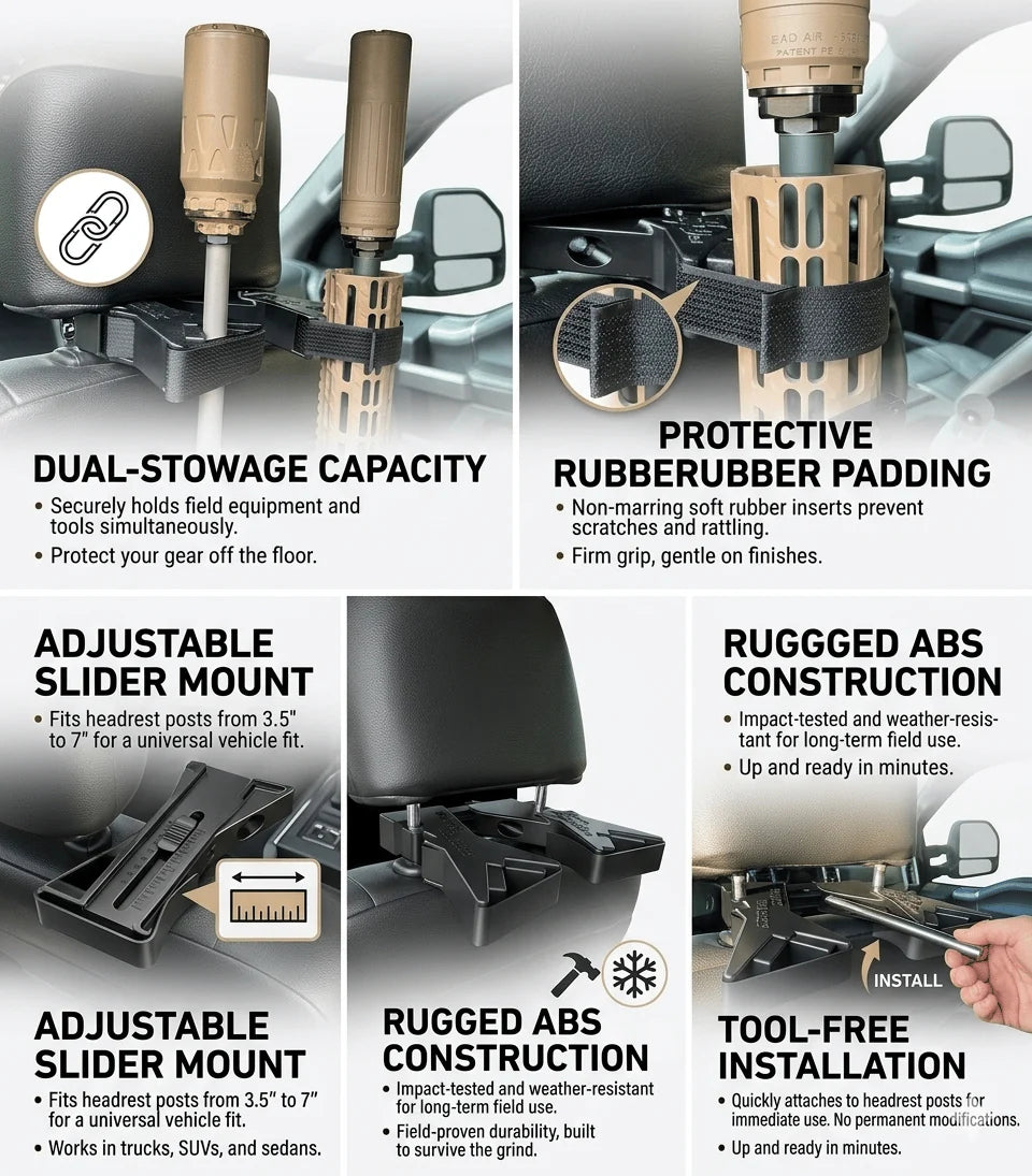 Workshop-Ready Tactical Seat Back Gun Rack – Universal Fit, Tool