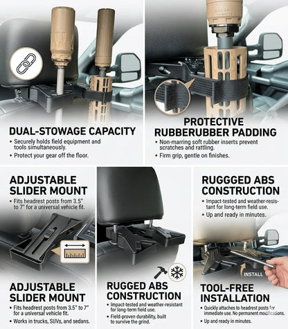 Workshop-Ready Tactical Seat Back Gun Rack – Universal Fit, Tool