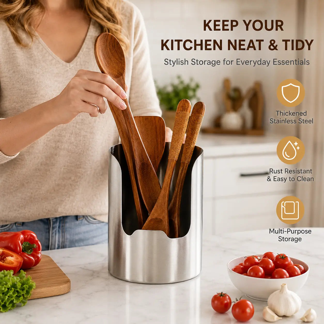 Space-Saving Thickened Stainless Steel Utensil Organize – Thickenedt R