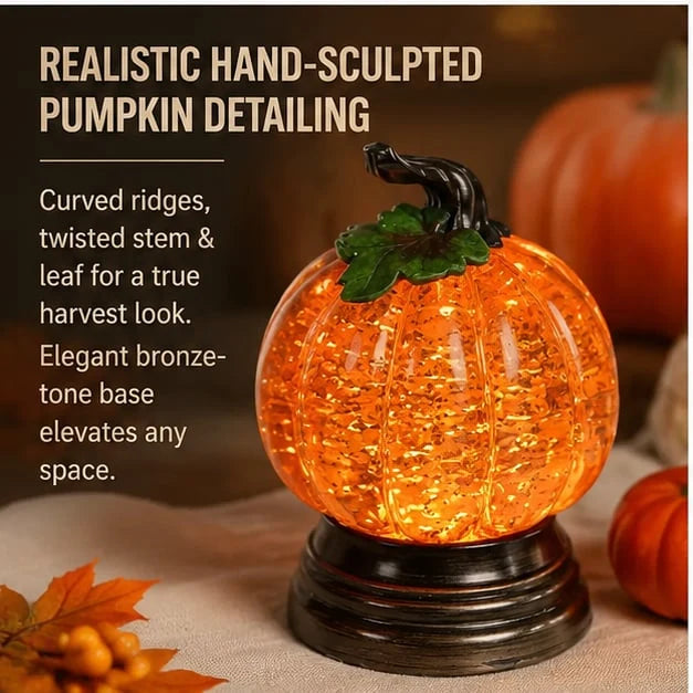 Decorative Glitter Lighted Pumpkin Snow Globe for Focused Lighting