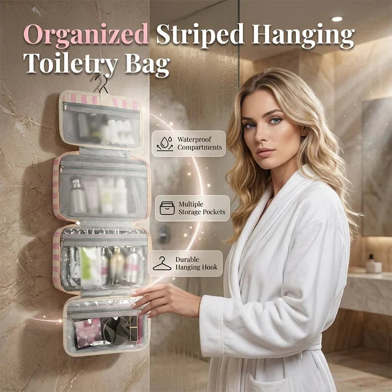 Space-Saving Striped hanging travel toiletry bag for Organized Storage