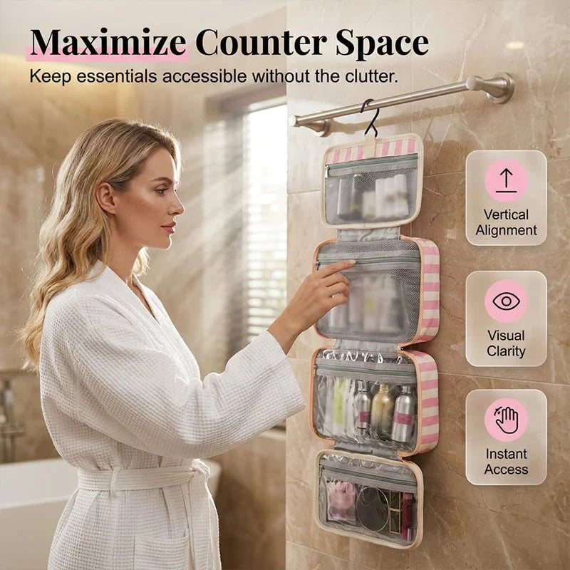 Space-Saving Striped hanging travel toiletry bag for Organized Storage