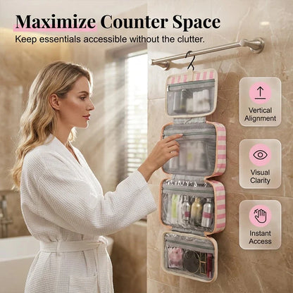 Space-Saving Striped hanging travel toiletry bag for Organized Storage