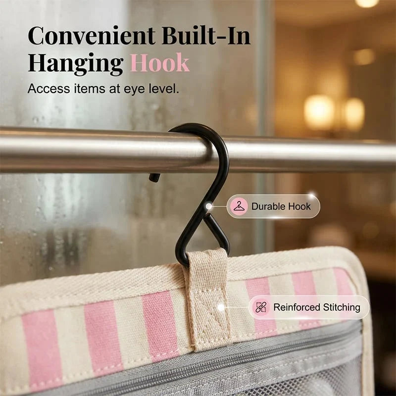 Space-Saving Striped hanging travel toiletry bag for Organized Storage