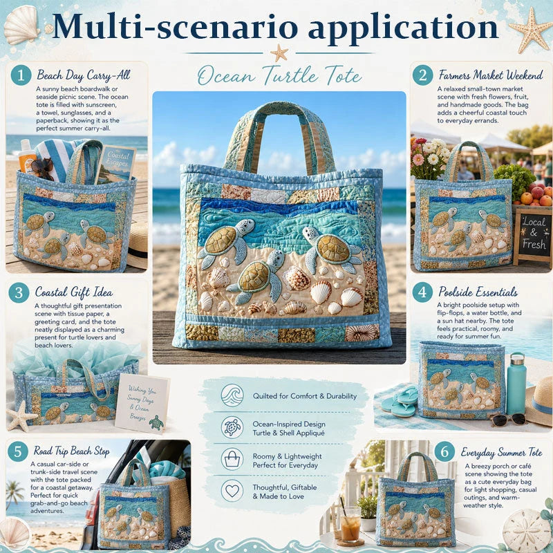 Space-Saving Turtle Haven Quilted Tote Bag for Tidy Storage