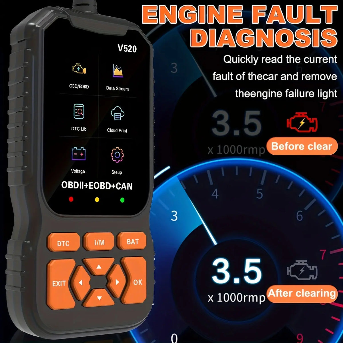 Vehicle-Ready TYIIPLUS V520 OBD2 Scanner Car Diagnostic Tool, Code
