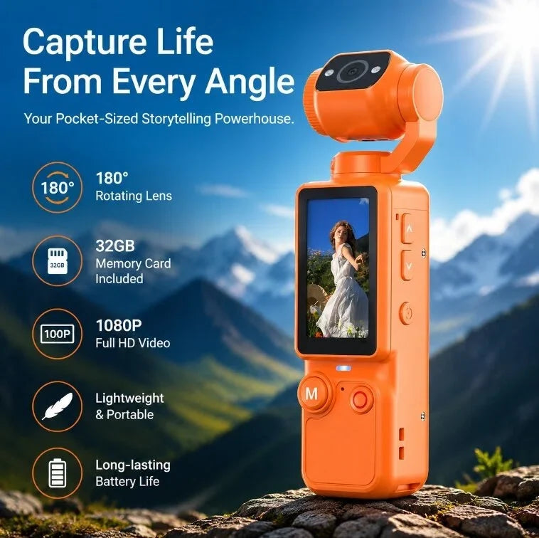 Purpose-Built Upgraded Vlogging Camera – 180° Rotating Lens