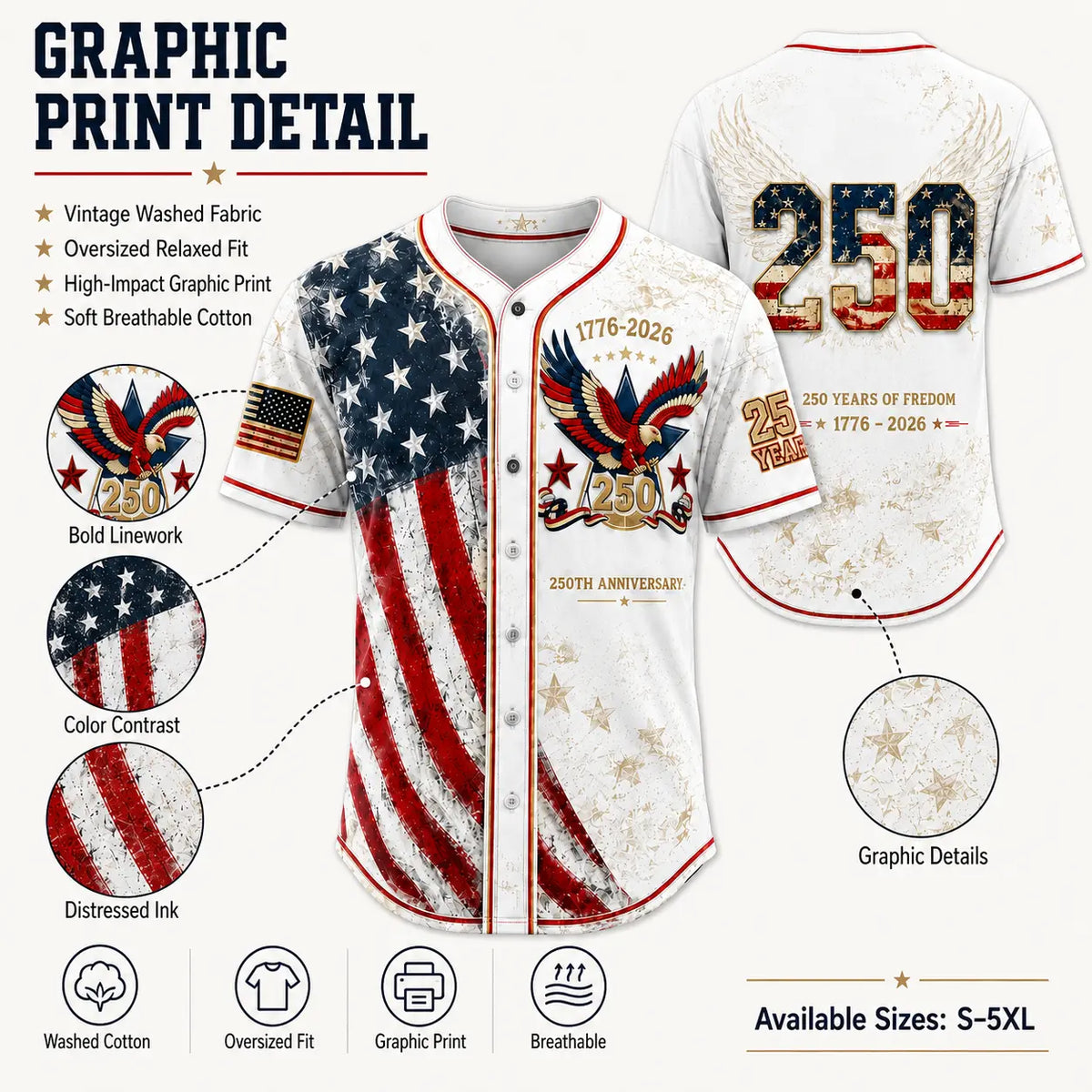 Distinctive USA 250 Years Of dom Baseball Jersey-Patriotic Eagle