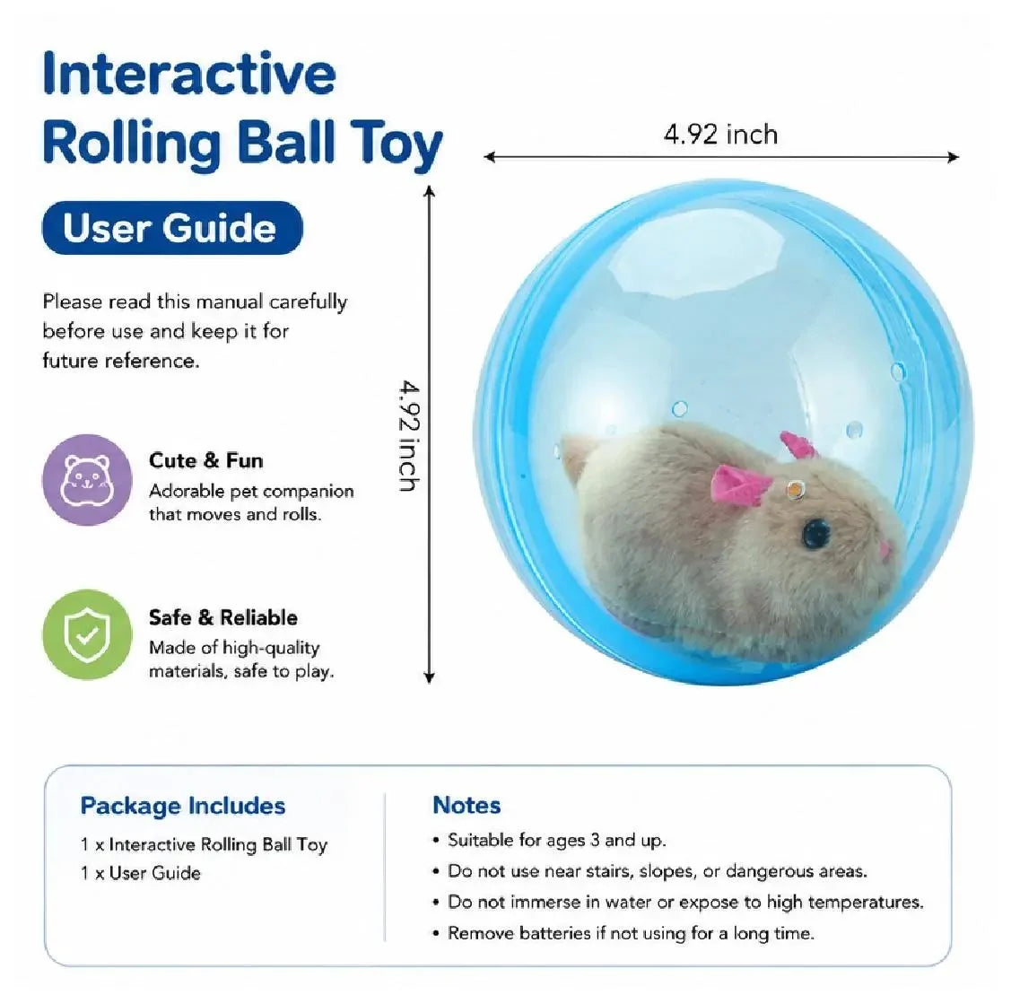 Pet-Friendly Auto-Rolling Ball with Mouse Hands- Play for Indoor