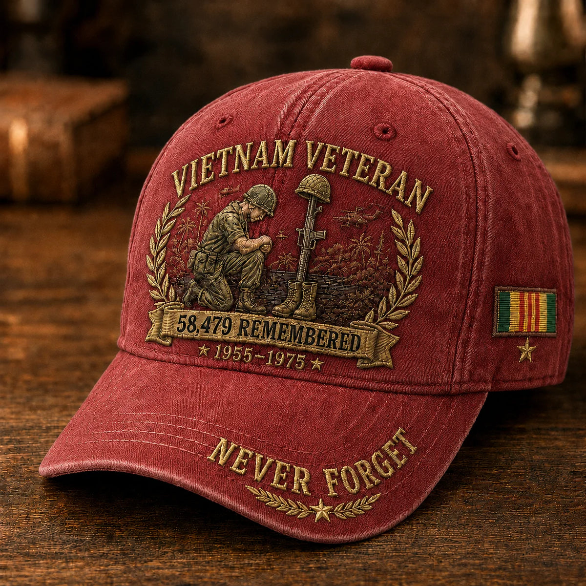 Distinctive Vietnam Veteran 58,479 Remembered Cap for Everyday Wear