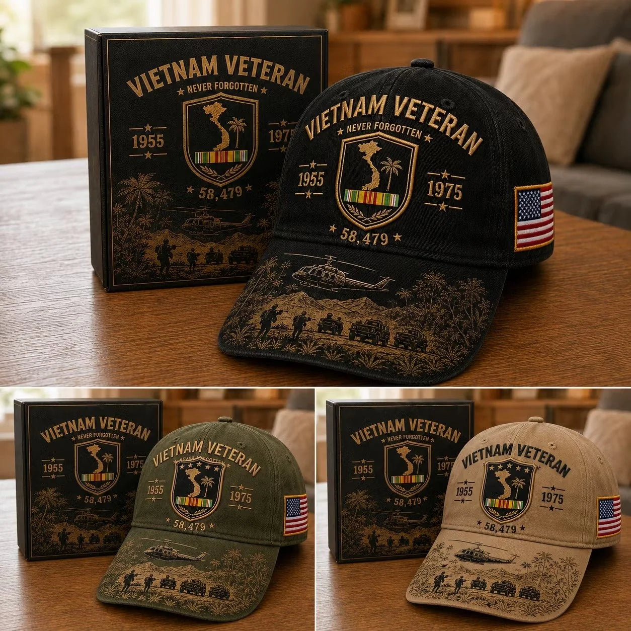 1955–1975 Vietnam Veteran Remembrance Embroidered Cap