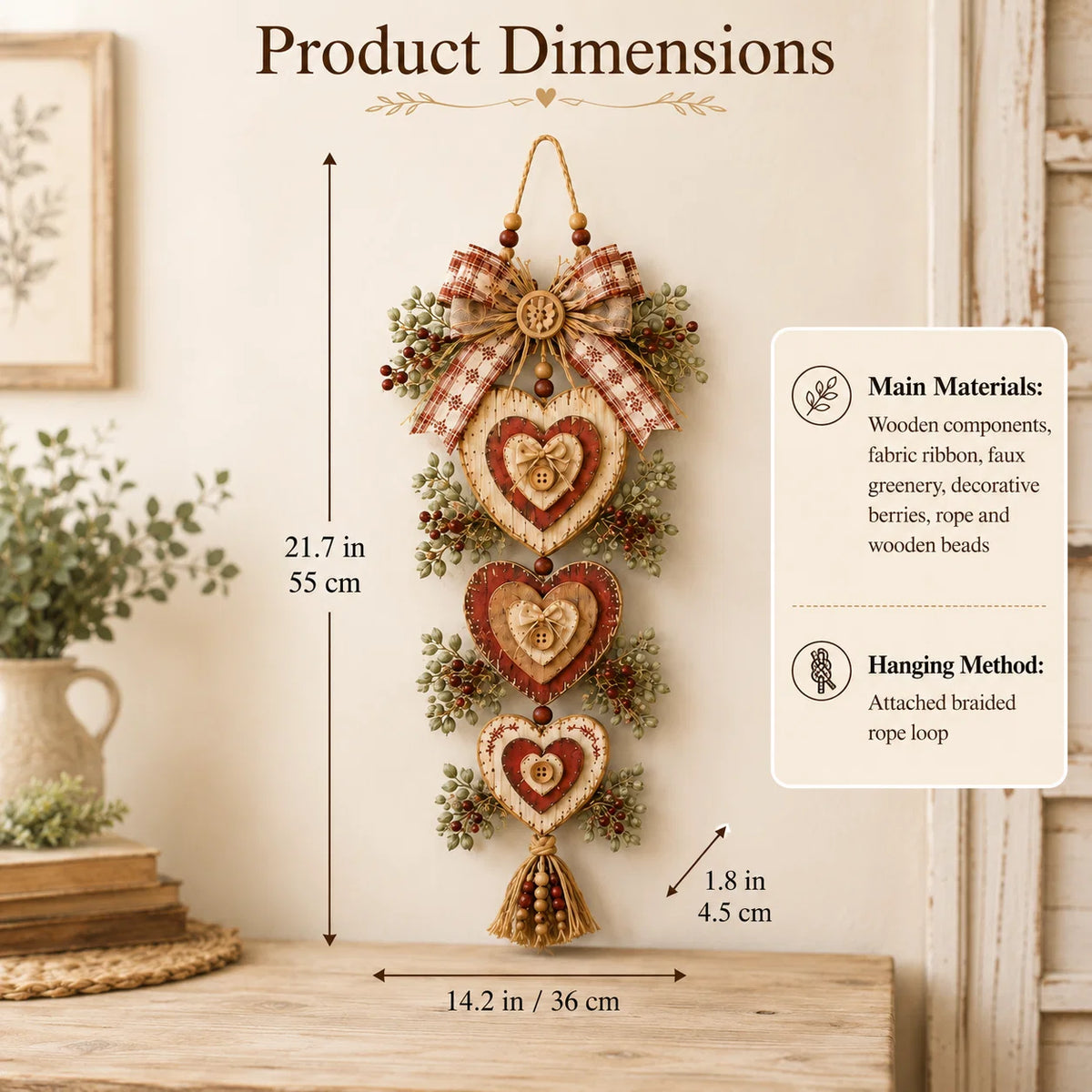 Layered Heart Hanging with Rustic Farmhouse Character
