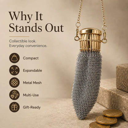 Purpose-Built Vintage-Inspired Metal Mesh Coin Purse – Expandable