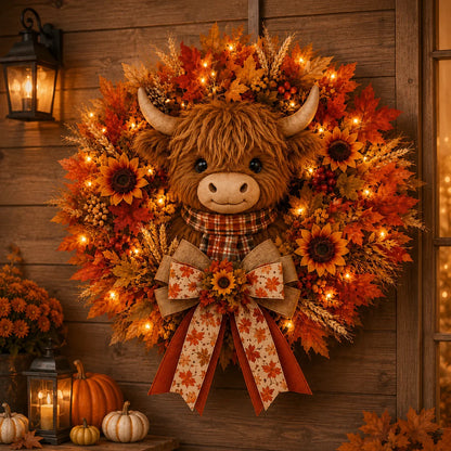 Lighted Retro Patchwork Pumpkin Door Hanger for Autumn Decor