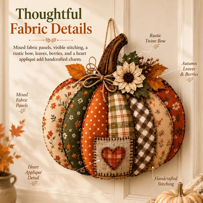 Lighted Retro Patchwork Pumpkin Door Hanger for Autumn Decor