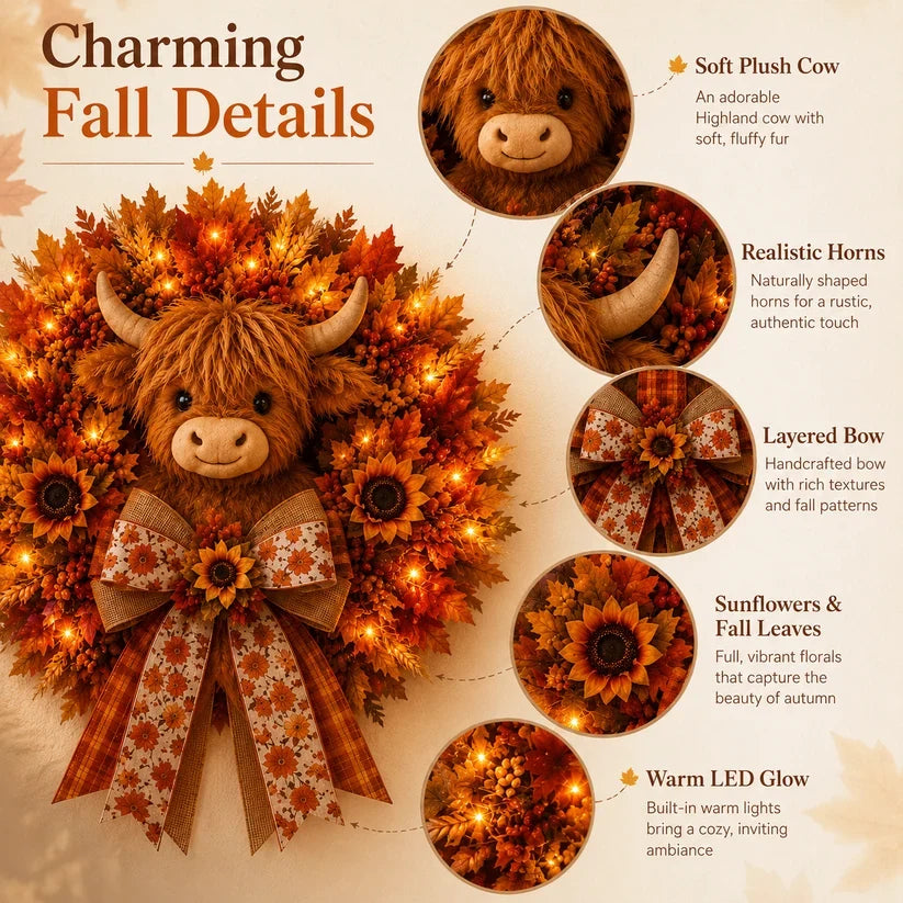 Lighted Retro Patchwork Pumpkin Door Hanger for Autumn Decor